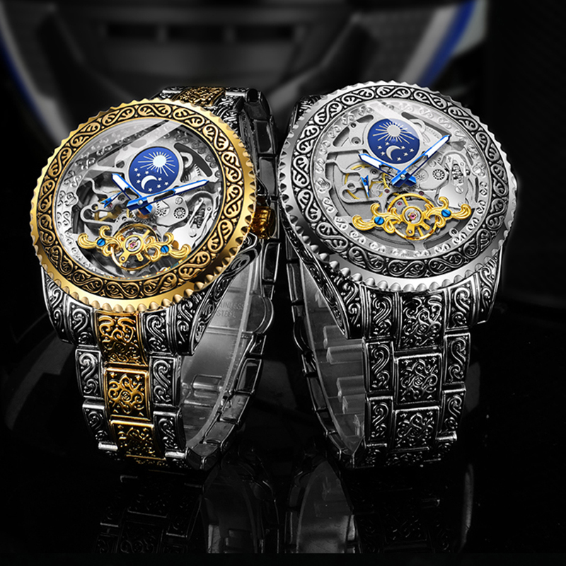 Moonphase Complication Watch - Forsining-Luxo Esqueleto Transparente Automático Relógio De