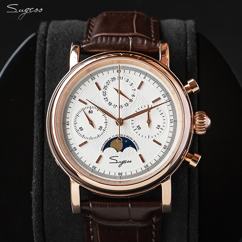Moonphase Complication Watch - Sugess-relógio mecânico para homens, movimento original