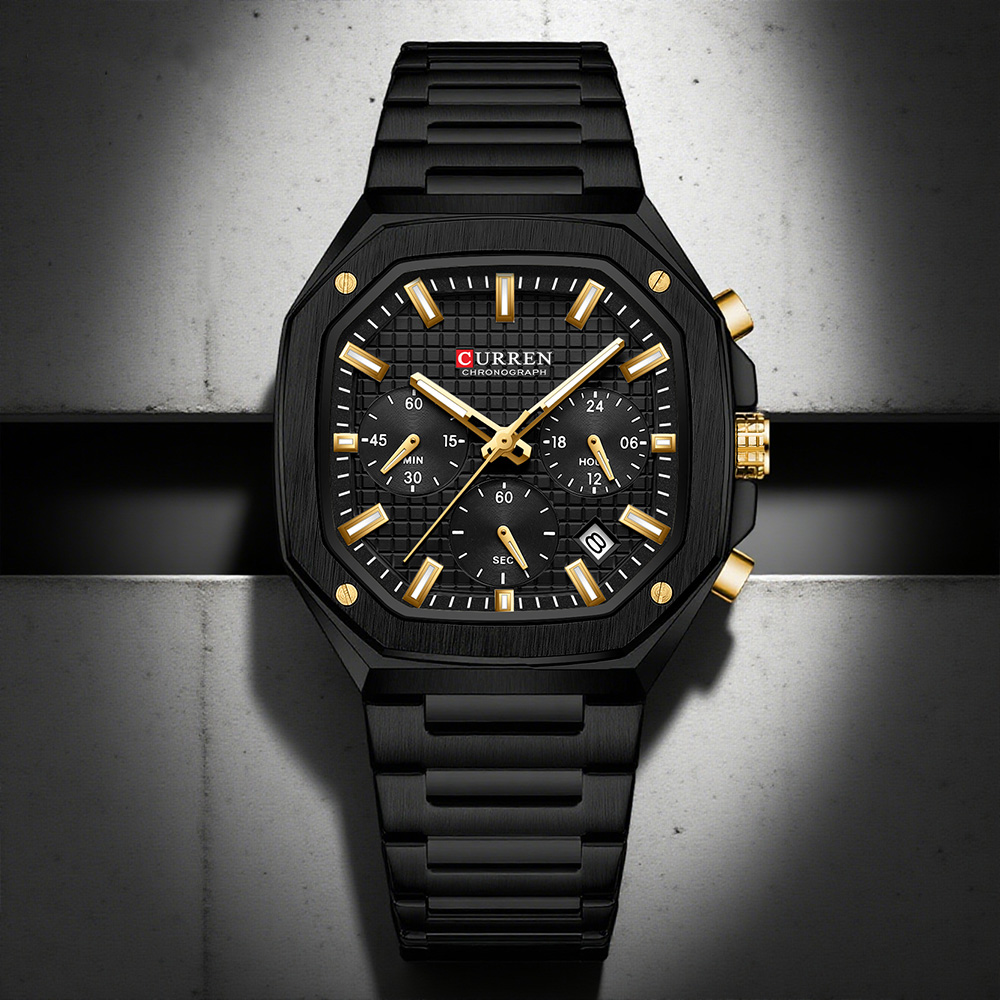 Luxury Watch Black - Curren relógio crono quadrado de luxo