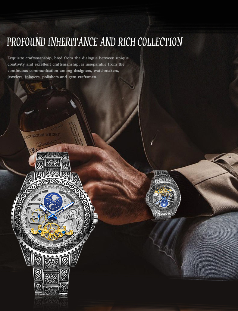Forsining-Luxo Esqueleto Trans - Moonphase Complication Watch avaliação e preço