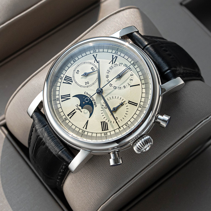Sugess-relógio mecânico para h - Moonphase Complication Watch avaliação e preço