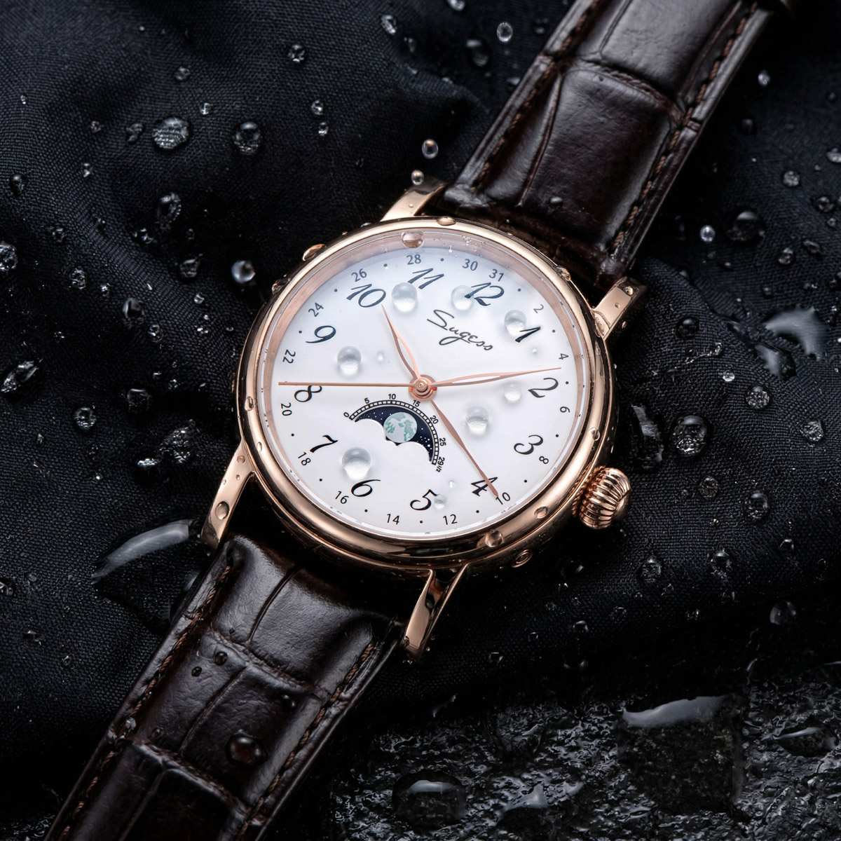 Sugess-luxo impermeável Moonph - Moonphase Complication Watch avaliação e preço
