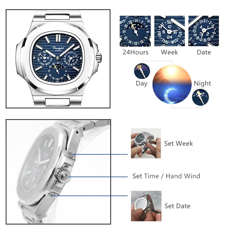 Relógio automático multifuncio - Moonphase Complication Watch avaliação e preço