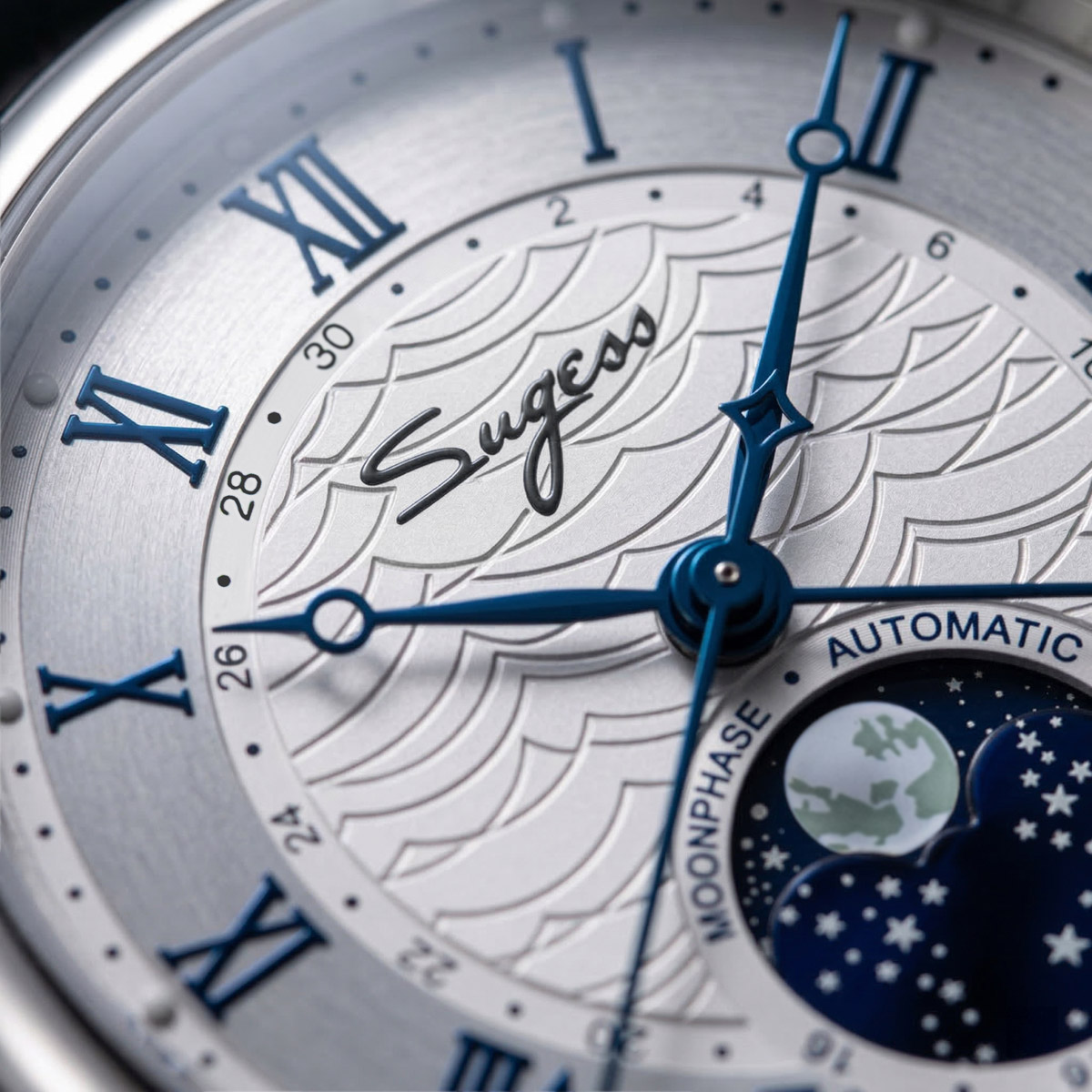 Sugess-Relógios mecânicos auto - Moonphase Complication Watch avaliação e preço