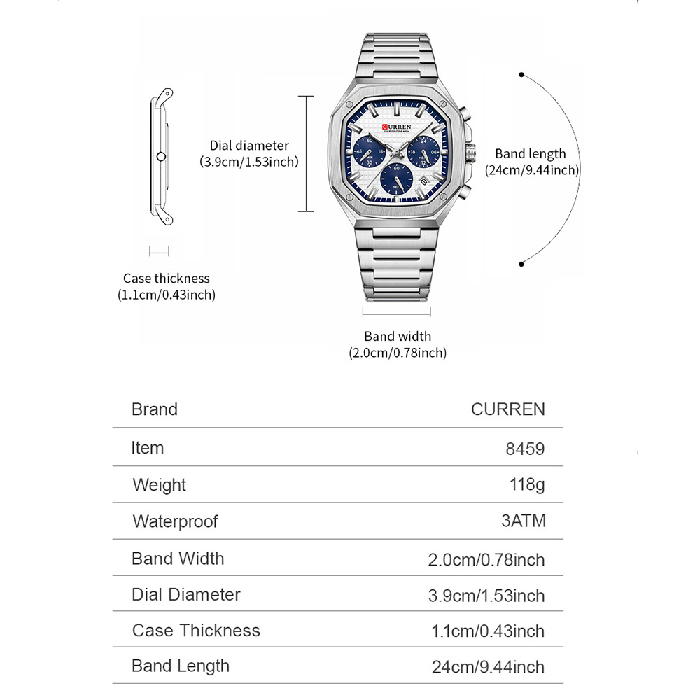 Curren relógio crono quadrado  - Luxury Watch Black avaliação e preço